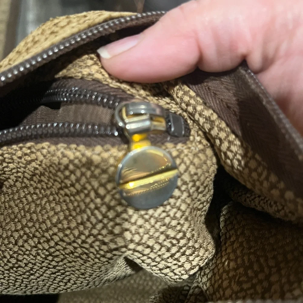 Vintage Borbonese OP Shoulder Bag Brown Made in Italy Textured Leather Trim Bag - Picture 7 of 12